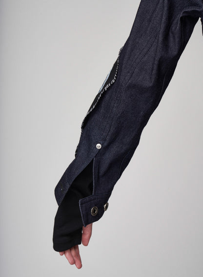 Black Denim Patched Short Blouson B