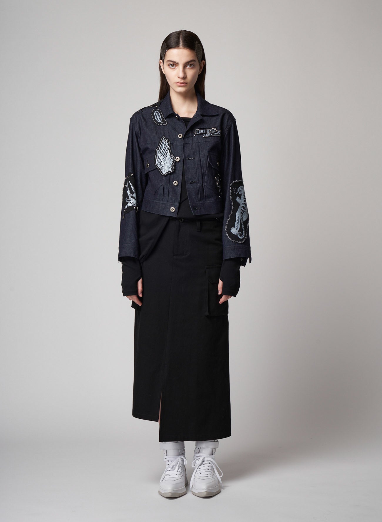 Black Denim Patched Short Blouson B