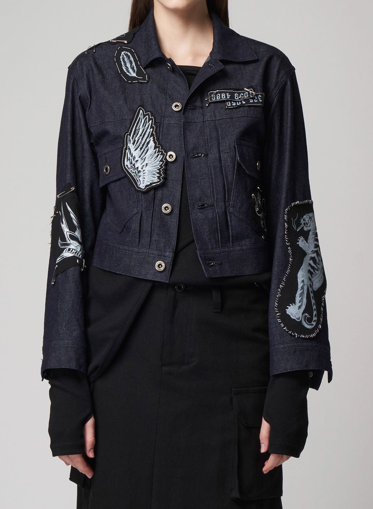 Black Denim Patched Short Blouson B