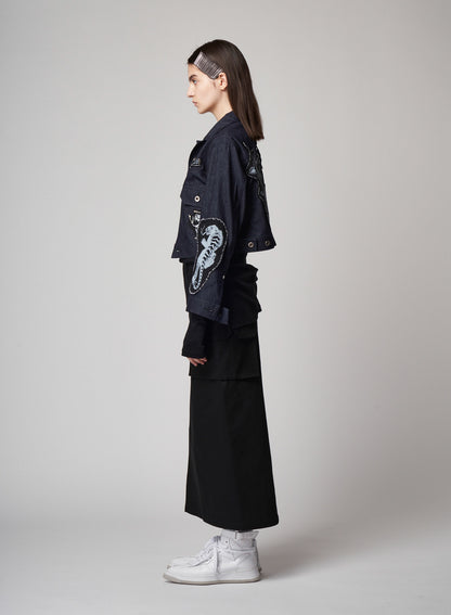 Black Denim Patched Short Blouson B