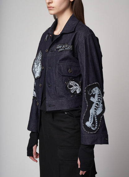 Black Denim Patched Short Blouson B