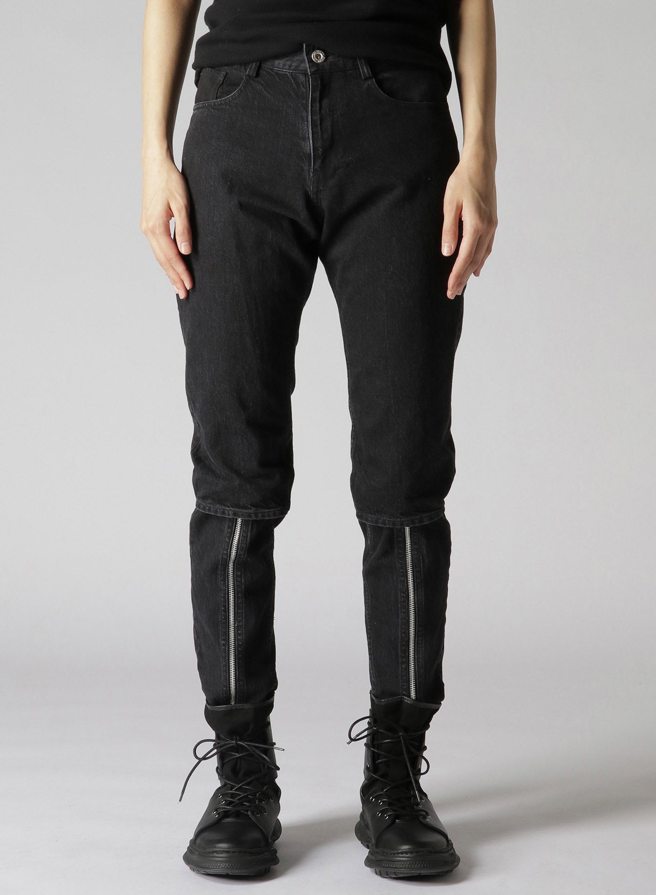 Black Denim Front Zip Pants