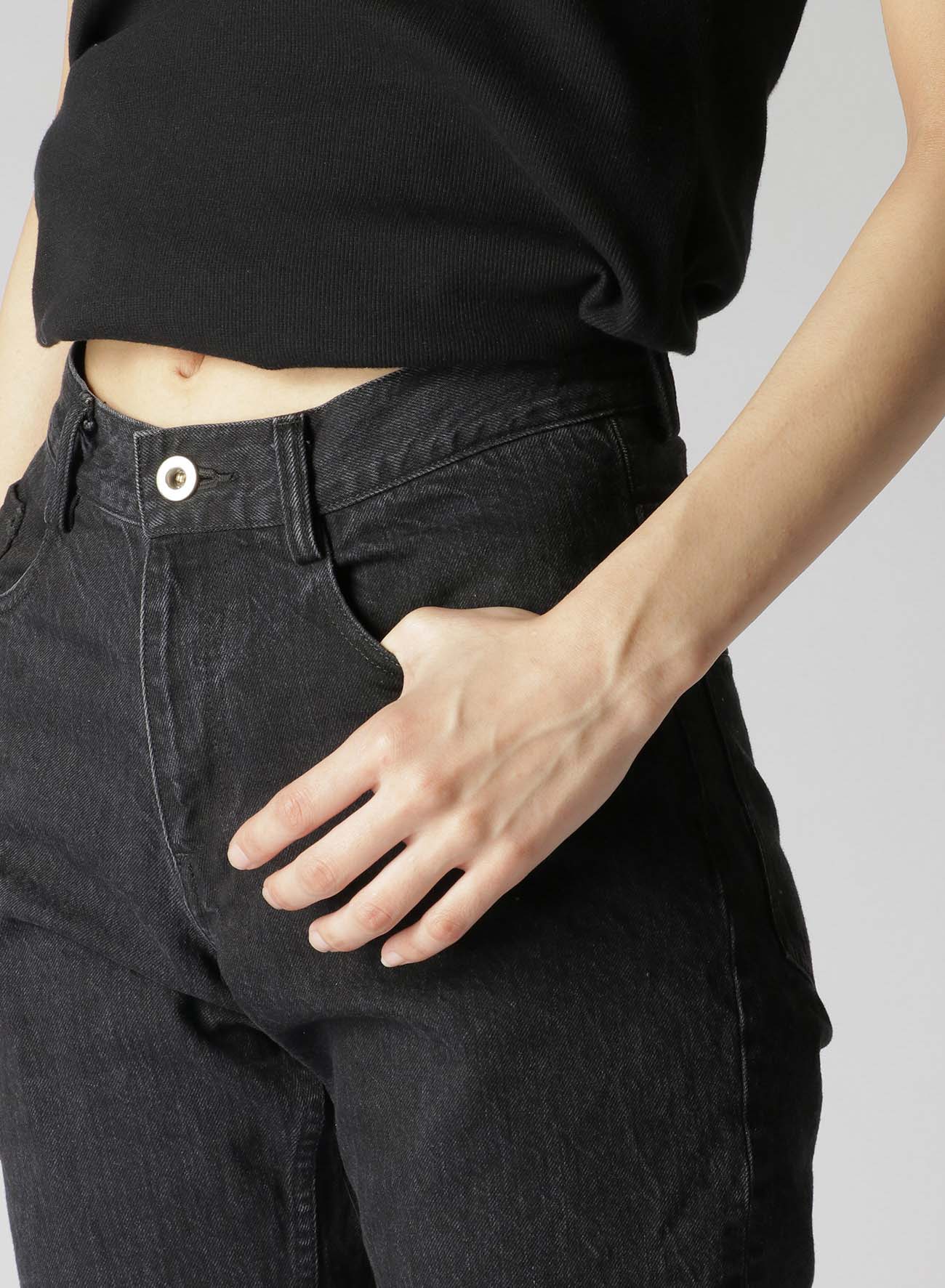 Black Denim Front Zip Pants