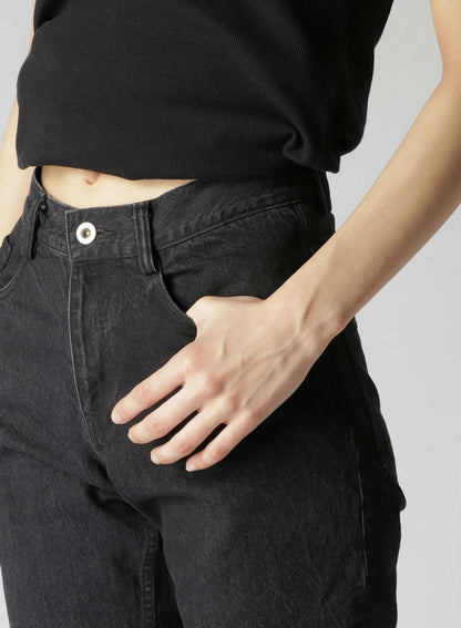 Black Denim Front Zip Pants