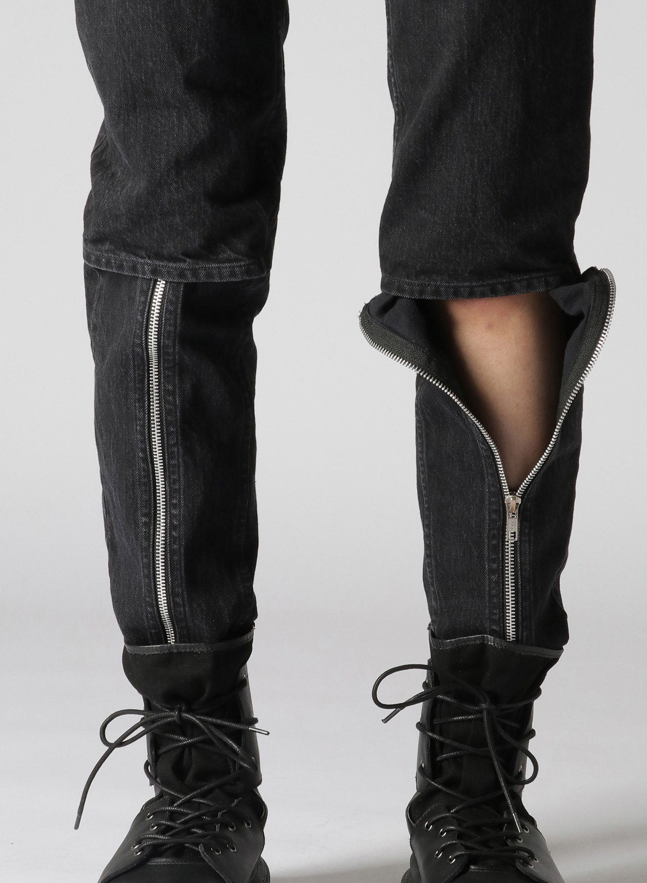 Black Denim Front Zip Pants