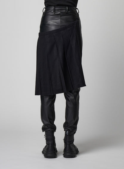 Synthetic Leather Pleats Combination Pants B