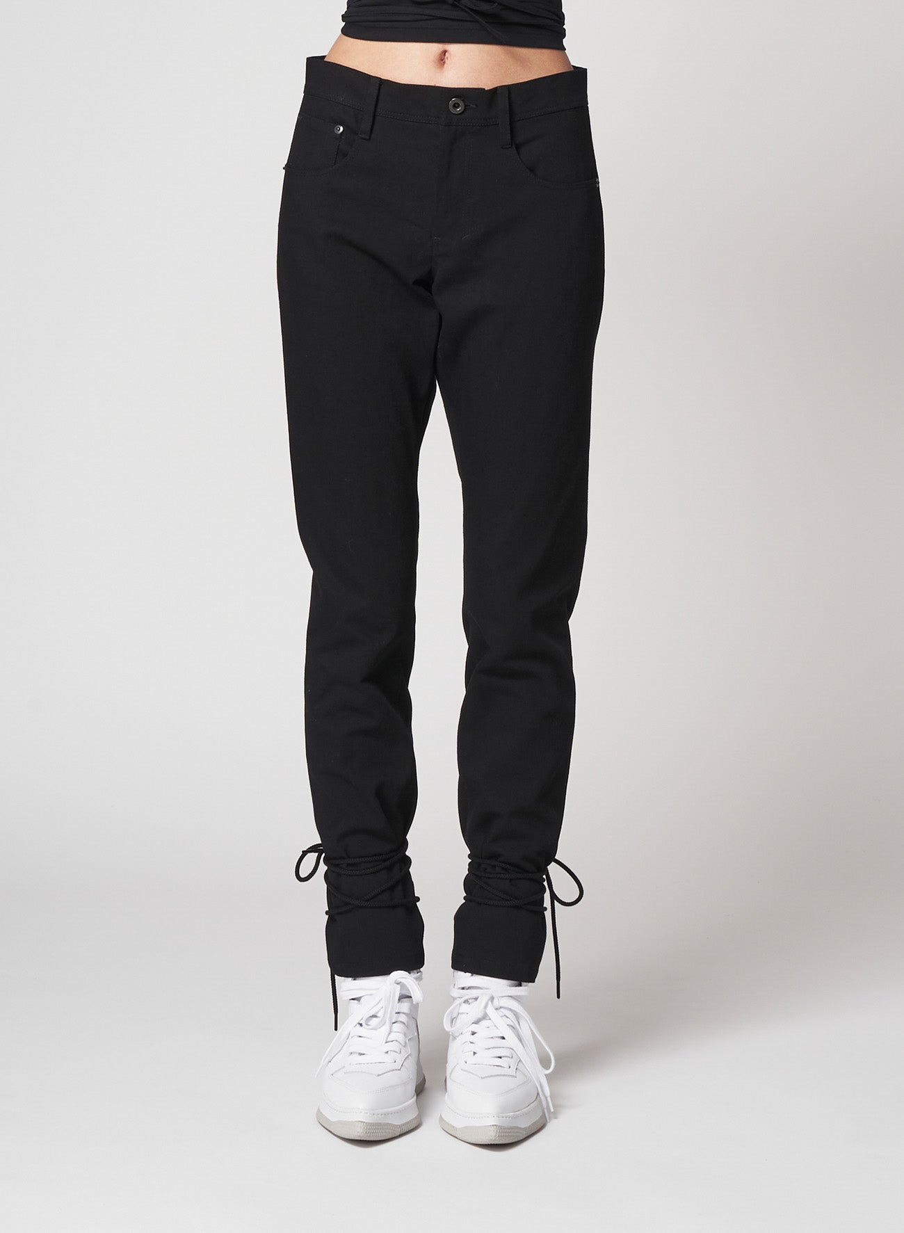 Black Denim Back Lace Up Pants