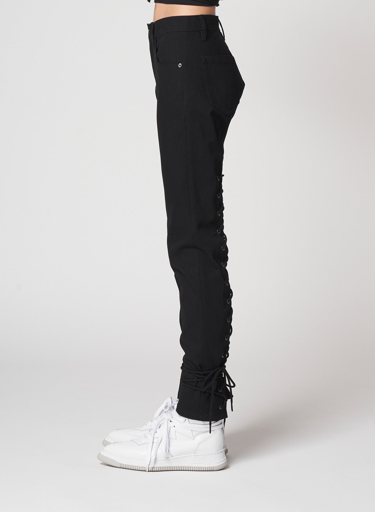 Black Denim Back Lace Up Pants