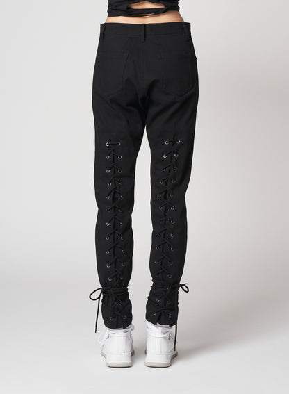 Black Denim Back Lace Up Pants