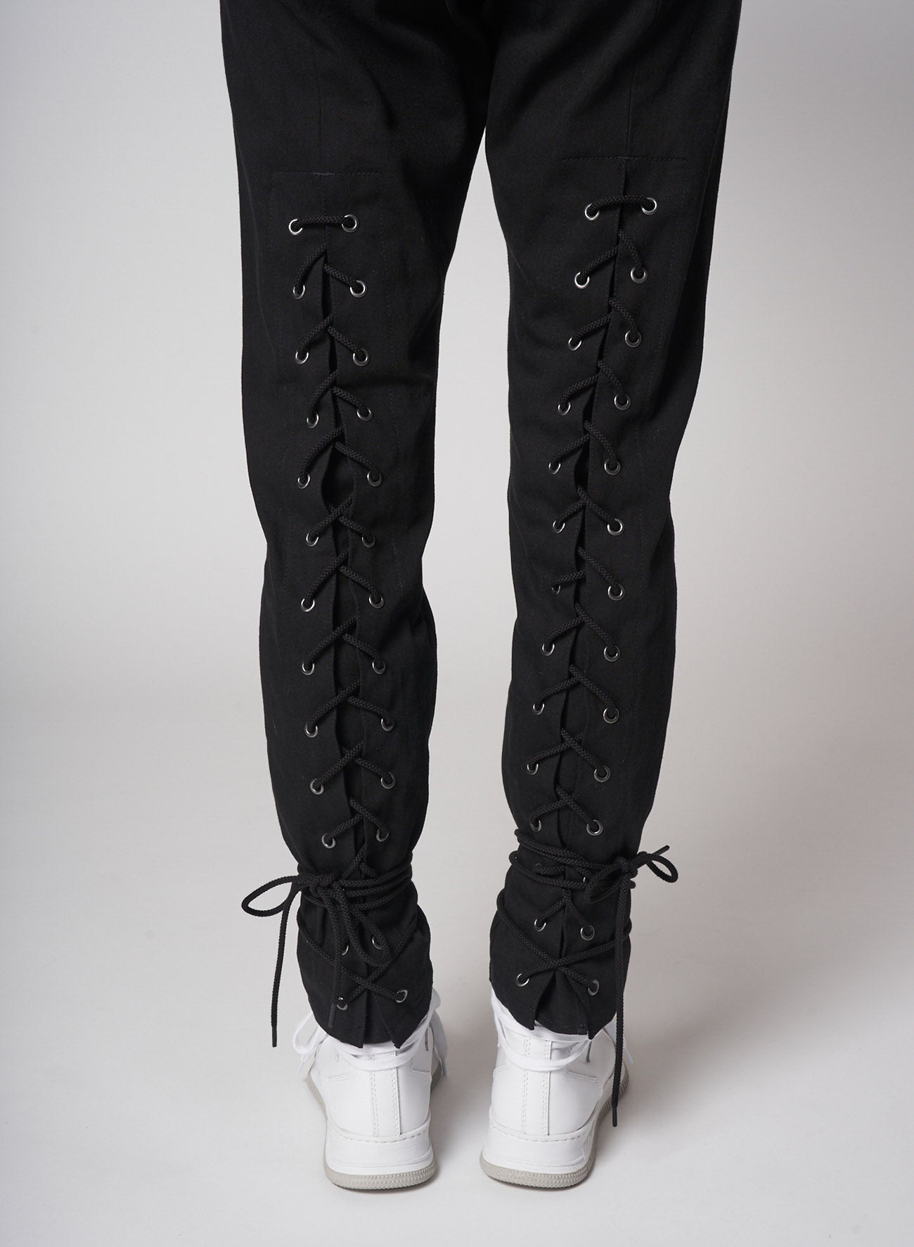 Black Denim Back Lace Up Pants