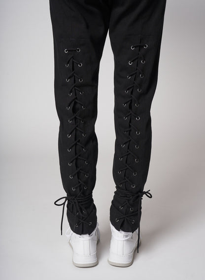 Black Denim Back Lace Up Pants