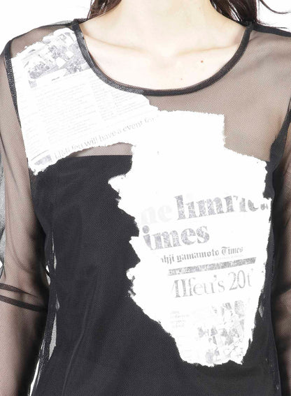 Newspaper Print Tight Long Sleeve T