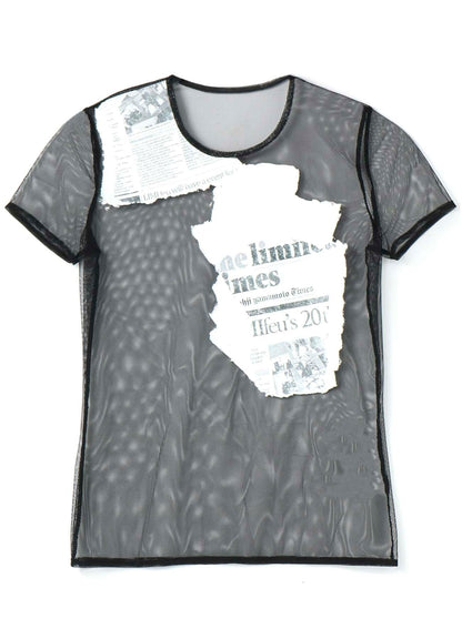 Newspaper Print Tight Short Sleeve T