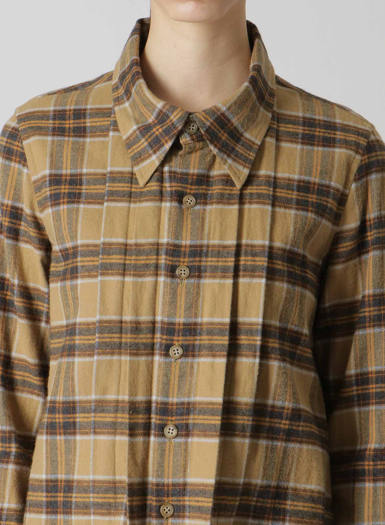 PLAID FLANNEL SHIRT WITH FRONT PLEATS