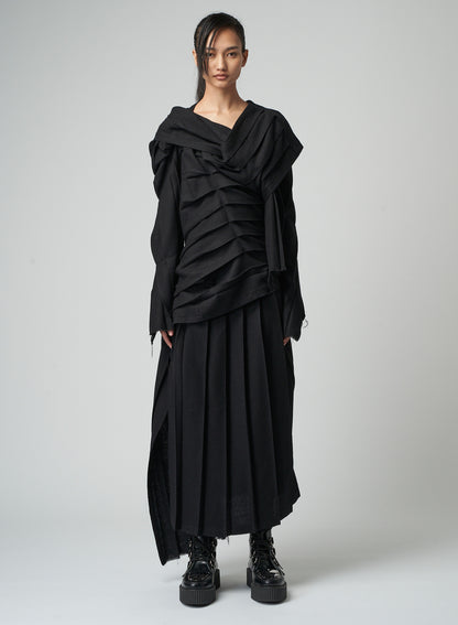 LOW TWIST SERGE DRESS WITH TWISTED PLEATS