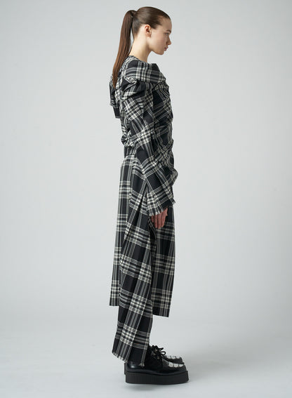 PLAID DRESS WITH TWISTED PLEATS