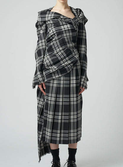 PLAID DRESS WITH TWISTED PLEATS