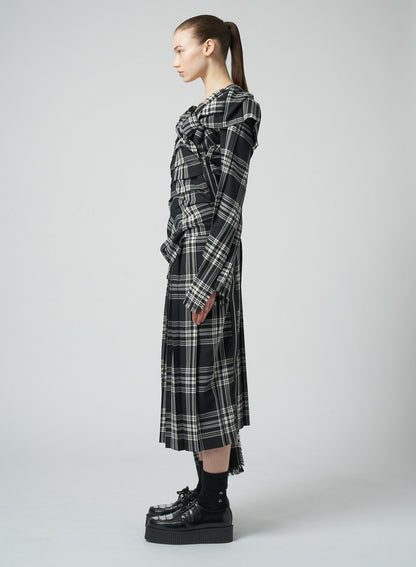 PLAID DRESS WITH TWISTED PLEATS