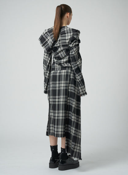 PLAID DRESS WITH TWISTED PLEATS