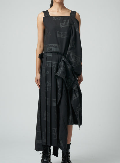 PRINTED SERGE DRESS WITH PLEATED SKIRT