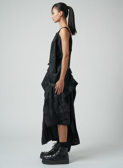 PRINTED SERGE DRESS WITH PLEATED SKIRT