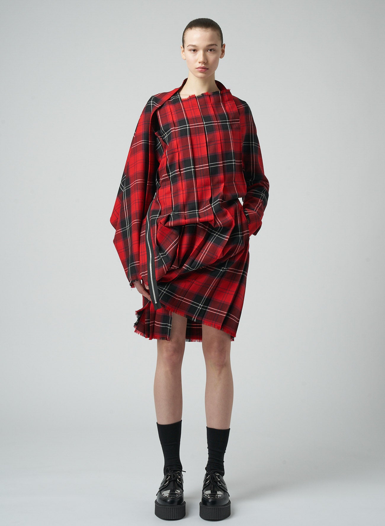 WOOL PLAID PLEATED DRESS