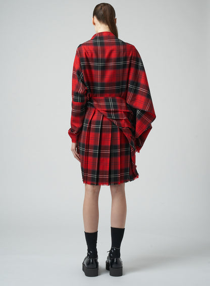 WOOL PLAID PLEATED DRESS