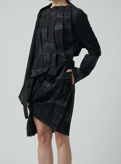 PRINTED SERGE DRESS WITH PLEATED FRONT DETAILS