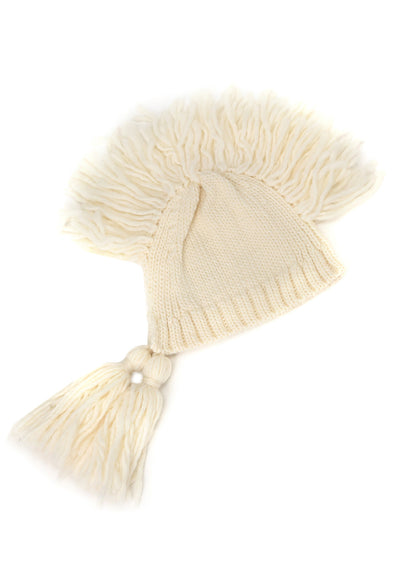 KNITTED WOOL JERSEY HAT WITH TASSELS AND SPIKES