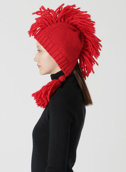 KNITTED WOOL JERSEY HAT WITH TASSELS AND SPIKES