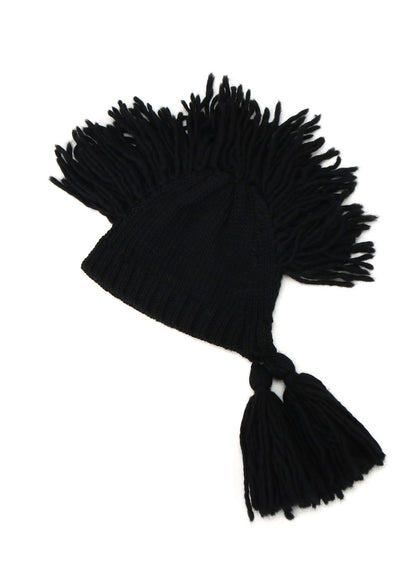 KNITTED WOOL JERSEY HAT WITH TASSELS AND SPIKES