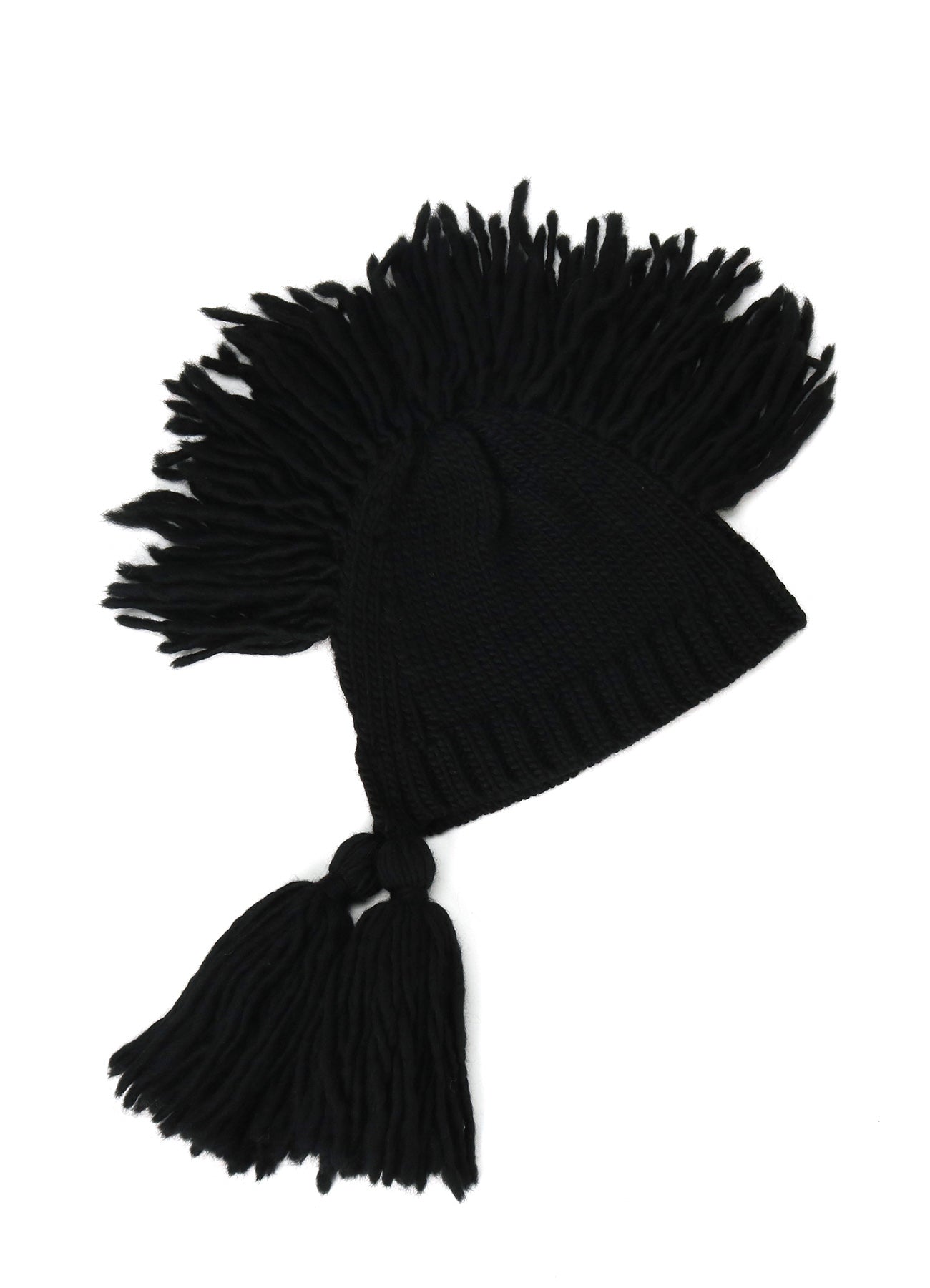 KNITTED WOOL JERSEY HAT WITH TASSELS AND SPIKES