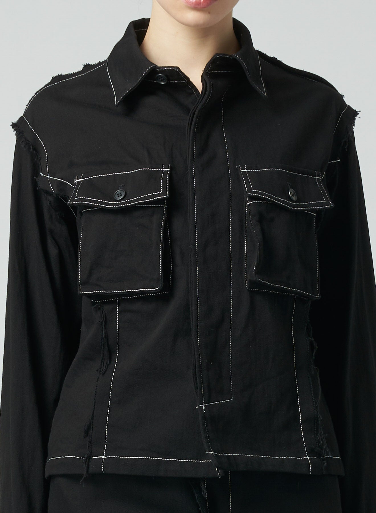 BLACK DENIM SHIRT WITH DOUBLE FLAP POCKETS