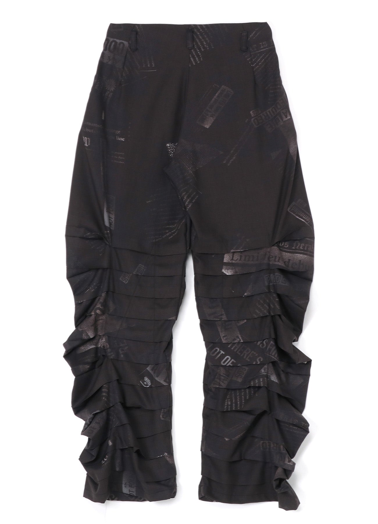 NEWSPAPER PRINT PANTS WITH HORIZONTAL PLEATS