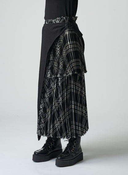 PLAID ASYMMETRIC PLEATED SKIRT