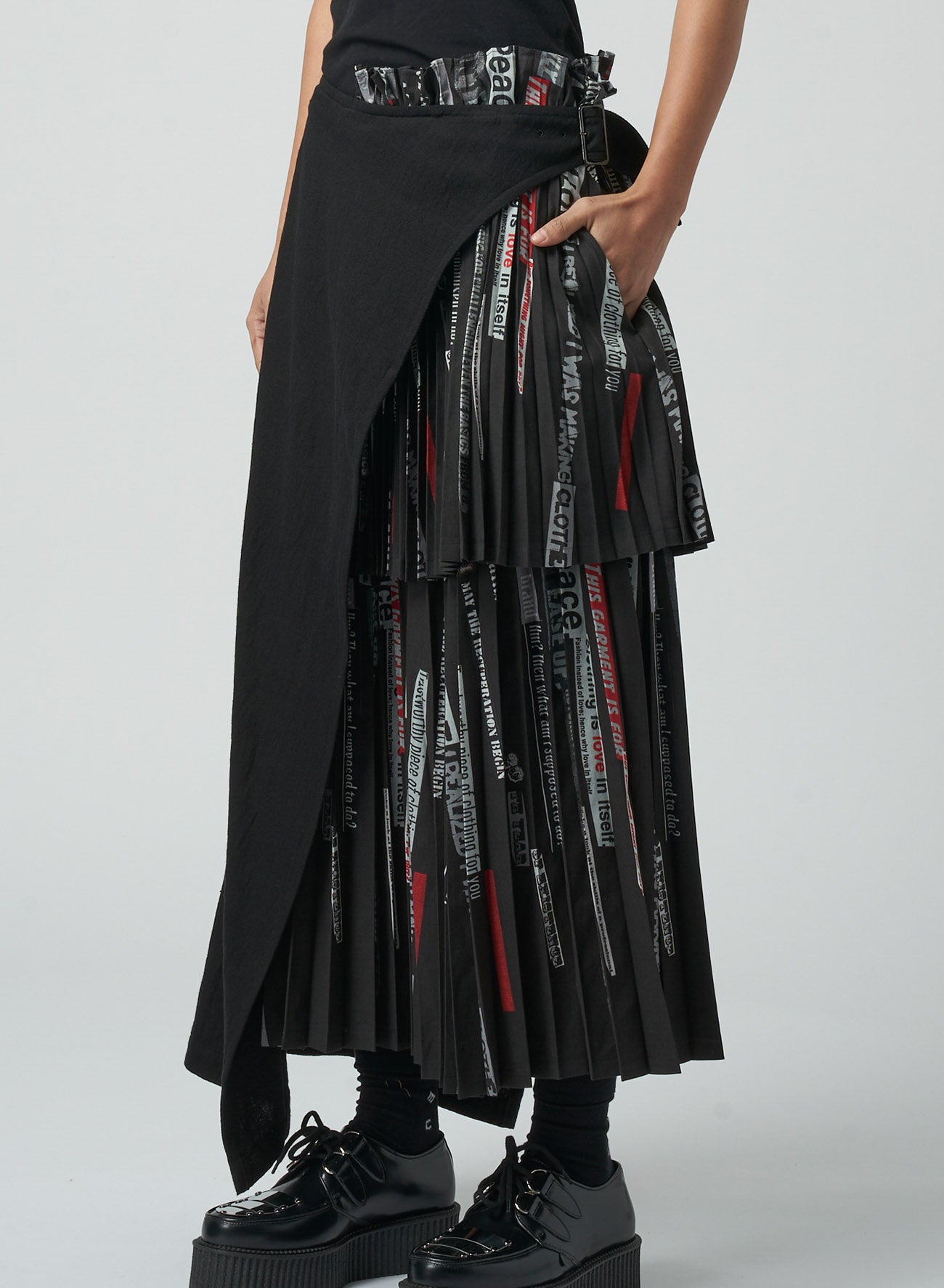 KHADI COTTON + QUOTES PRINT ASYMMETRIC PLEATED SKIRT