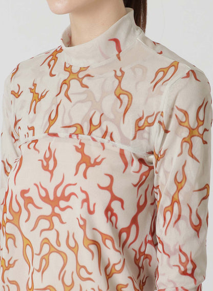 FIRE PRINT EXTREME CROP TOP WITH MOCK TURTLENECK