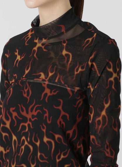 FIRE PRINT EXTREME CROP TOP WITH MOCK TURTLENECK