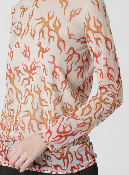 FIRE PRINT TOP WITH MOCK TURTLENECK