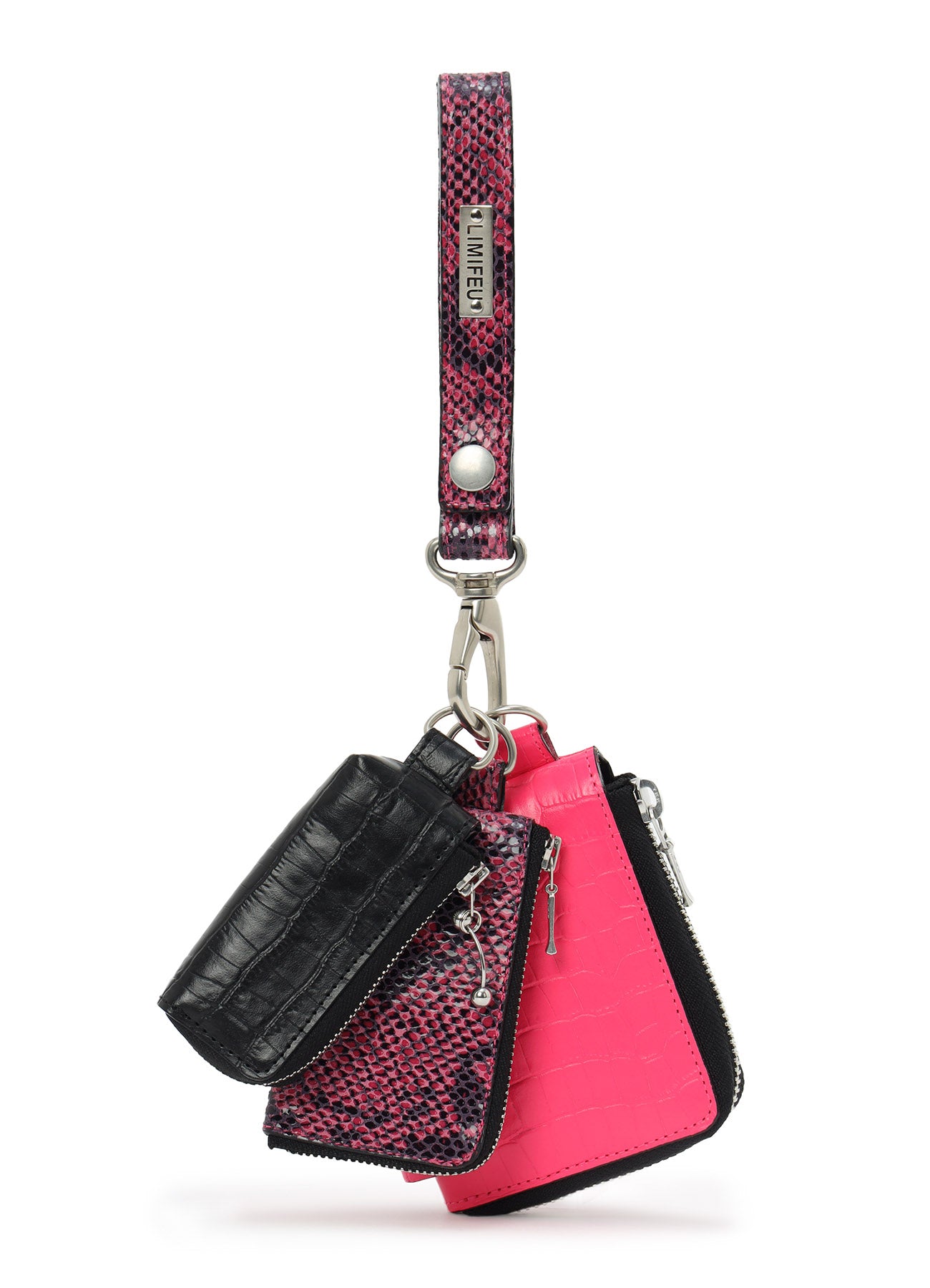 CROC+ SNAKE EMBOSSED LEATHER  3LAYERS POUCH