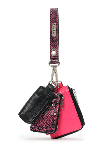 CROC+ SNAKE EMBOSSED LEATHER  3LAYERS POUCH