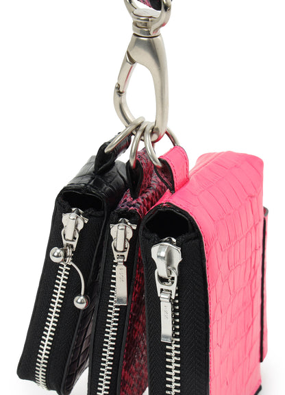 CROC+ SNAKE EMBOSSED LEATHER  3LAYERS POUCH