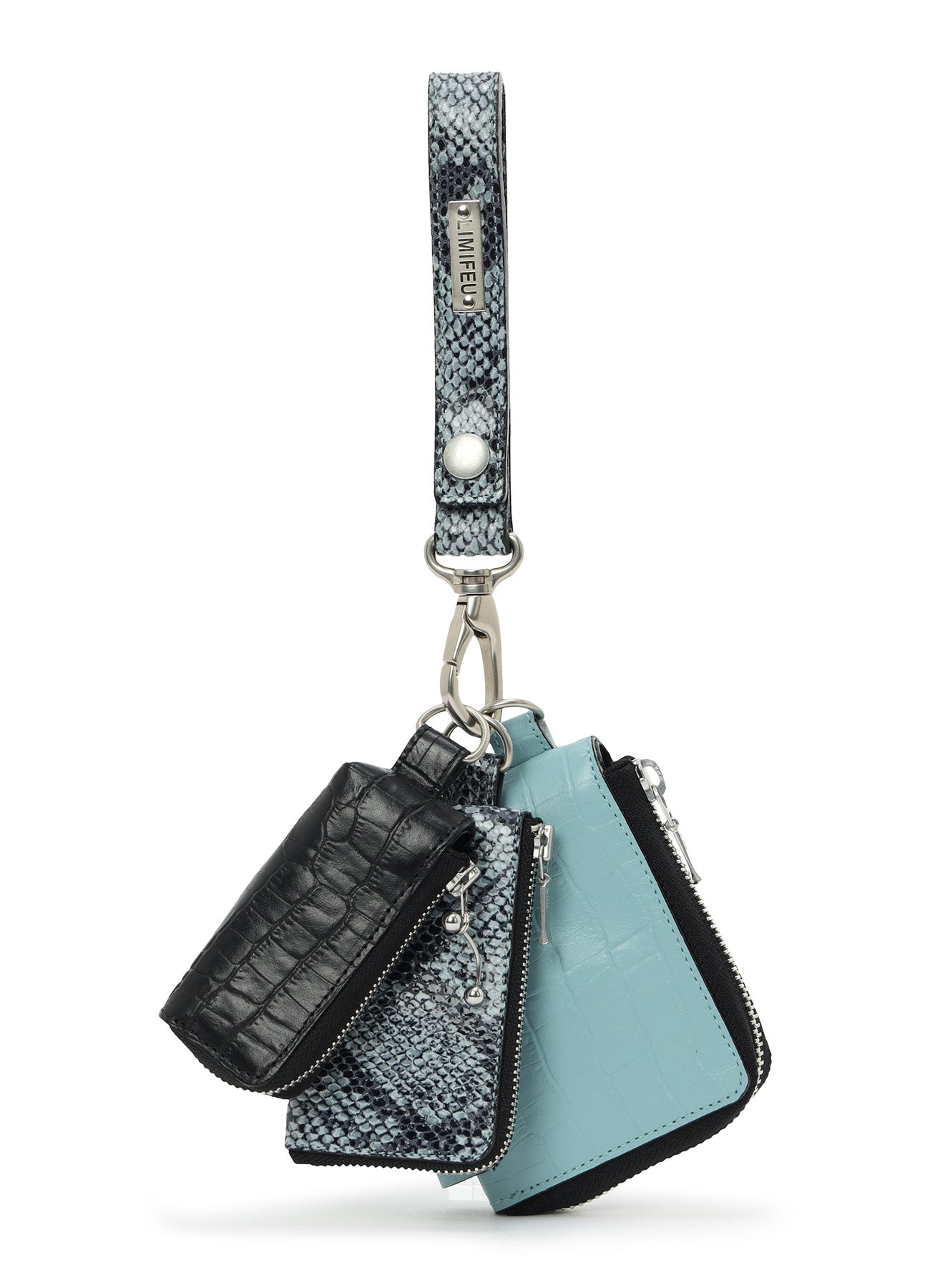 CROC+ SNAKE EMBOSSED LEATHER  3LAYERS POUCH