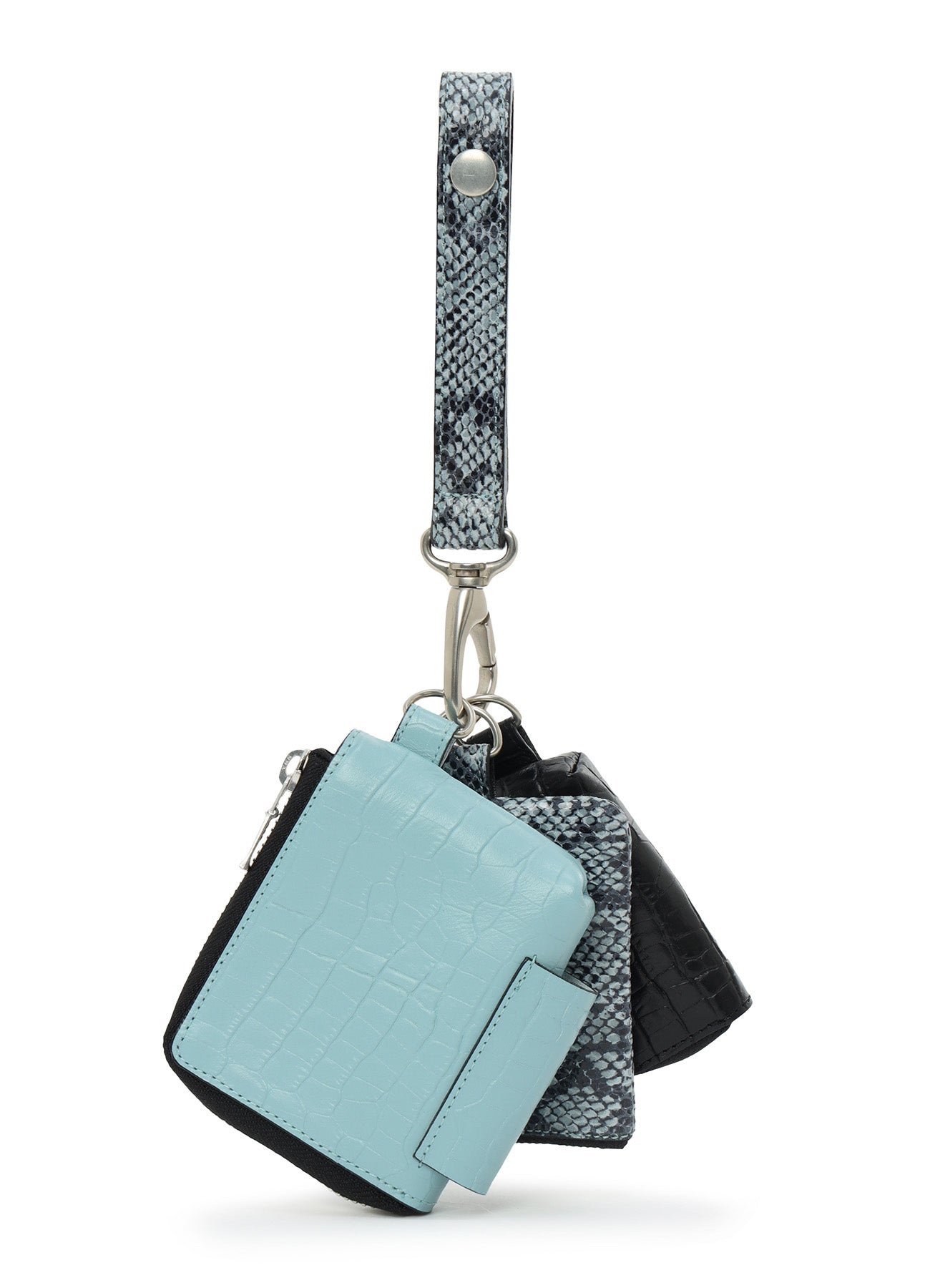 CROC+ SNAKE EMBOSSED LEATHER  3LAYERS POUCH