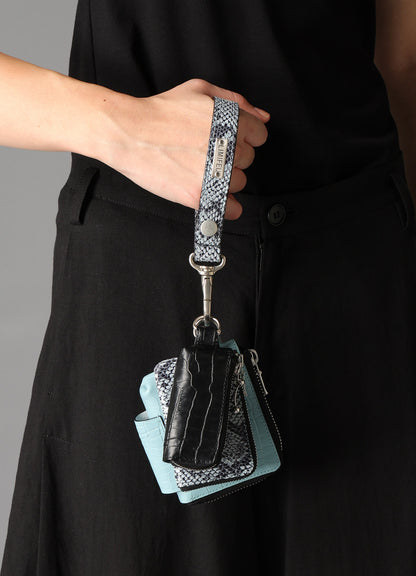 CROC+ SNAKE EMBOSSED LEATHER  3LAYERS POUCH