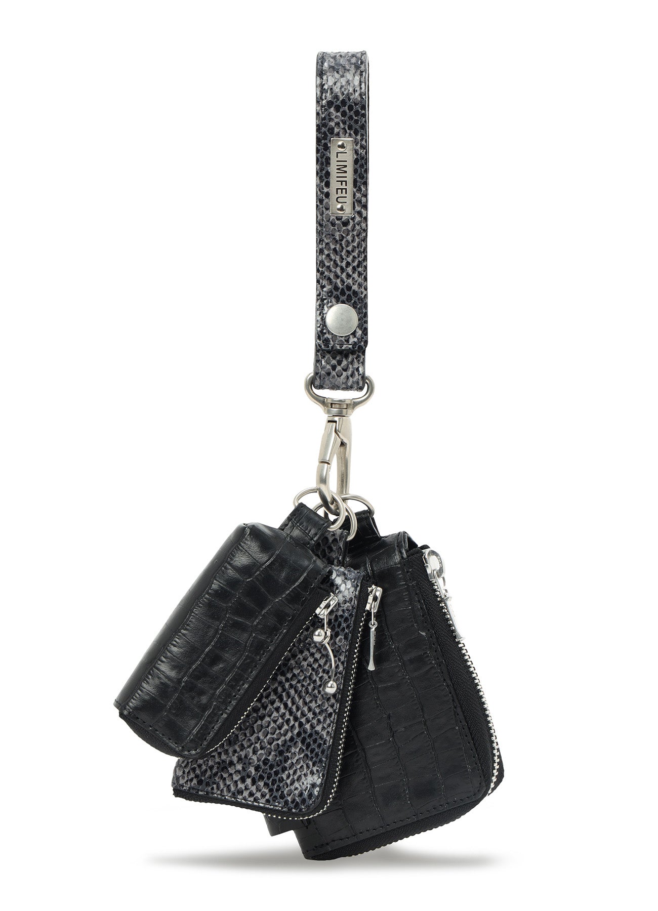 CROC+ SNAKE EMBOSSED LEATHER  3LAYERS POUCH