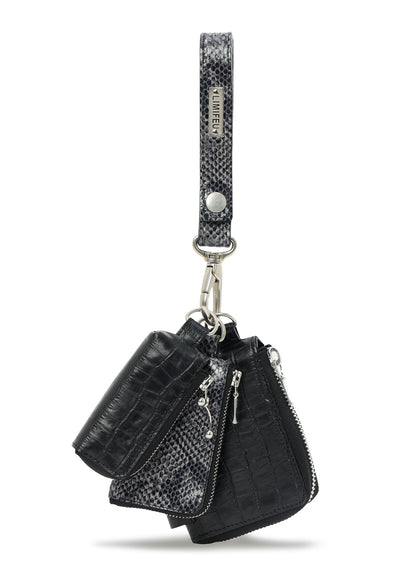 CROC+ SNAKE EMBOSSED LEATHER  3LAYERS POUCH