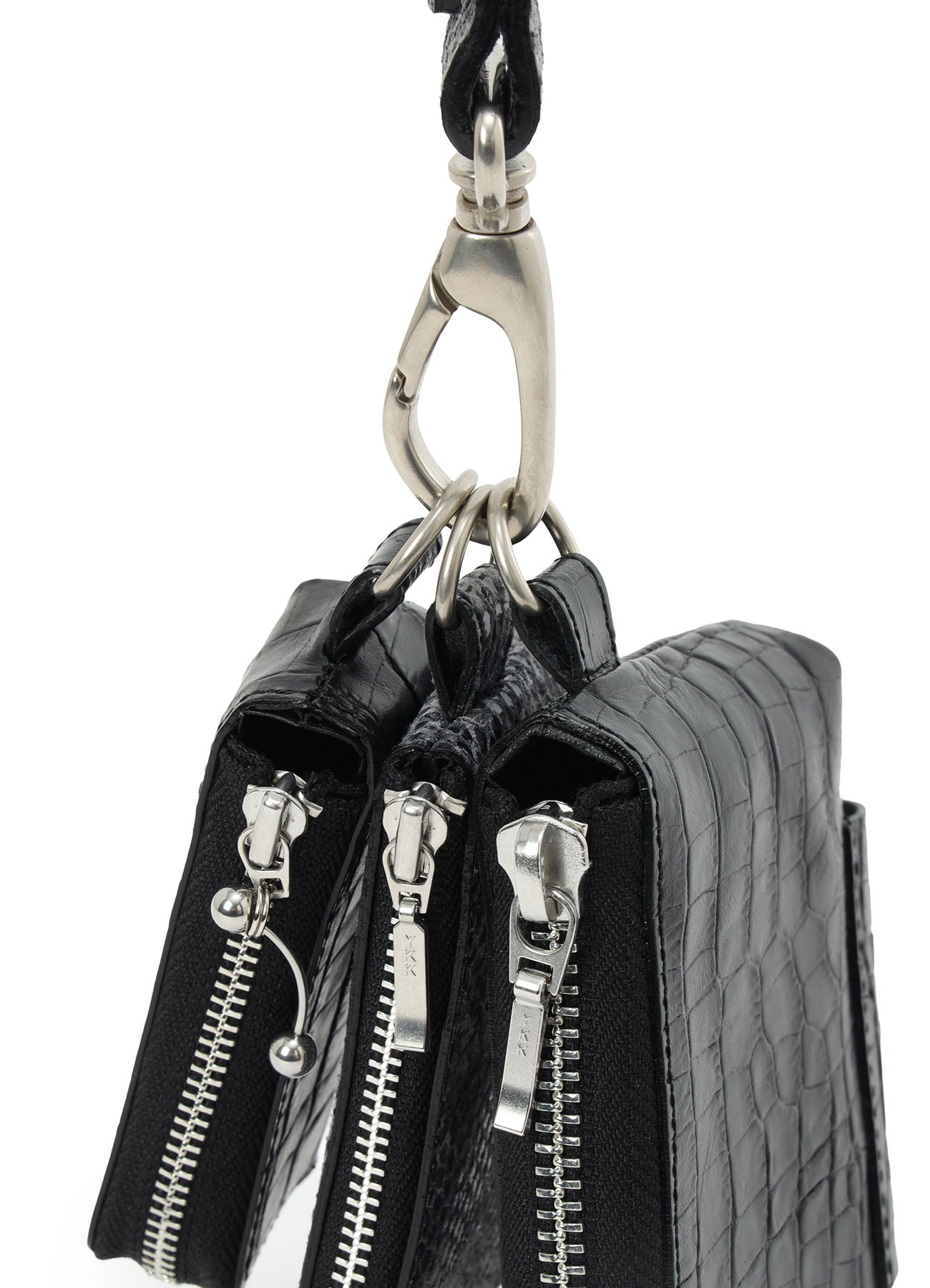 CROC+ SNAKE EMBOSSED LEATHER  3LAYERS POUCH