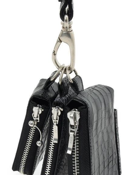 CROC+ SNAKE EMBOSSED LEATHER  3LAYERS POUCH