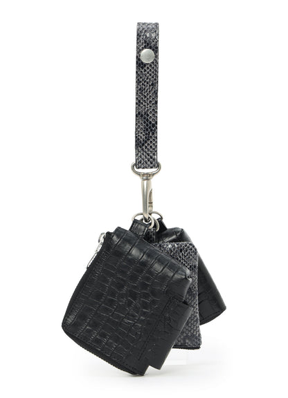CROC+ SNAKE EMBOSSED LEATHER  3LAYERS POUCH